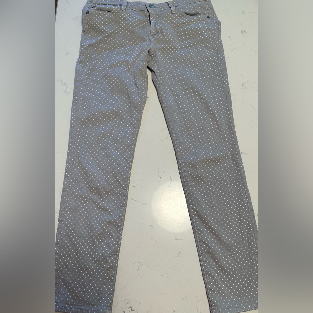 Anthropologie AG The Stevie Ankle Slim Straight Leg 28R Grey White Polka Dots